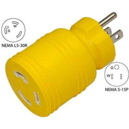 CONNTEK Conntek 30222-YW, 15 to 30-Amp Locking Adapter with NEMA 5-15P to L5-30R, Yellow 30222-YW